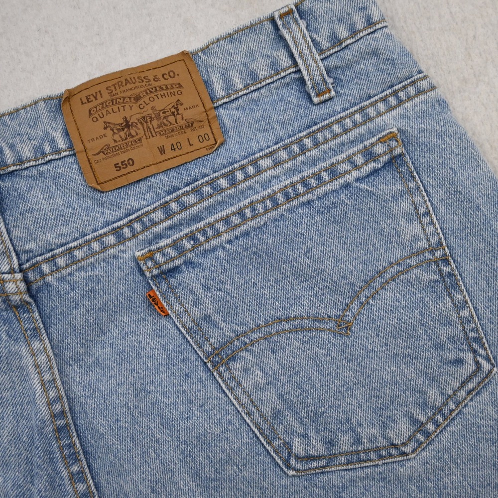 Vintage‎ Levi's 550 Denim Shorts Mens 40 Relaxed Fit Blue Orange Tab Made in USA